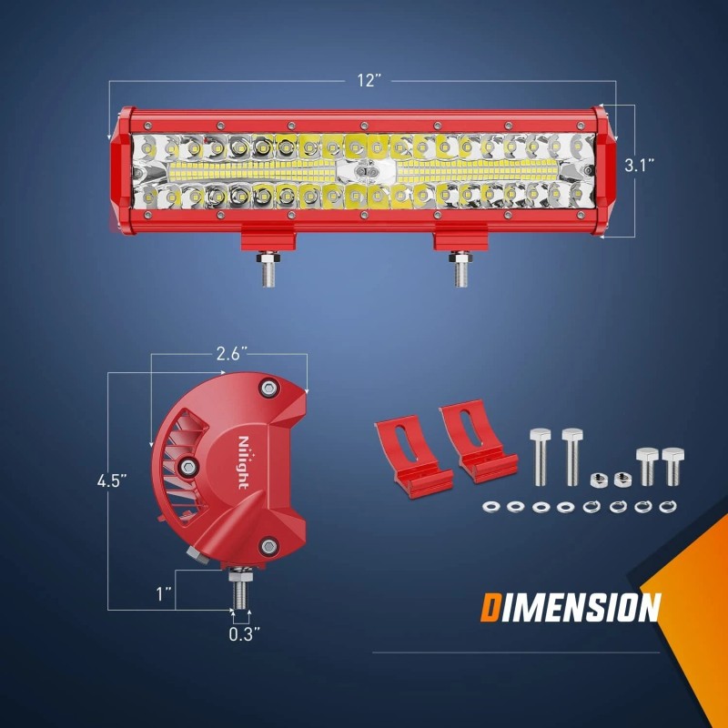 Nilight LED Light Bar 12Inch Triple Row Spot Flood Combo