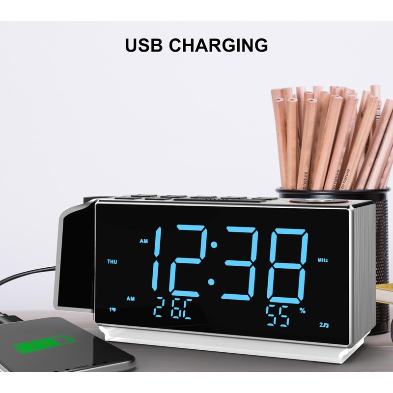 Projection Alarm Clock with FM Radio, Bluetooth, Temperature & Humidity