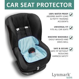 Lynmark® Potty Training Car Seat Protector Cover - Waterproof Soft Piddle Pads for Toddlers and Baby Carseat - Travel-Friendly Universal Washable Liner Mat for Spills, Nappy Leaks, Accidents - Blue