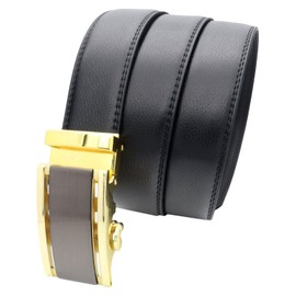 QHA Mens Automatic Buckle Leather Ratchet Belt Casual Business Design Gift Q5084-Black-30-34"