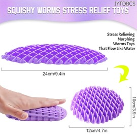 Fidget Worm Toy - 3.42'' Purple Worm Big Fidget Toys Adults and Kids, Funny Stretchy Sensory Stress Toys, Fidget Sensory Squeeze Toys, Relieves Stress and Anxiety Finger Toys for Kids with Autism ADHD