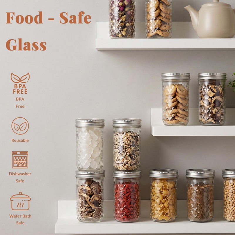 12oz Mason Jars, 6 Pack Regular Mouth Glass Jars With