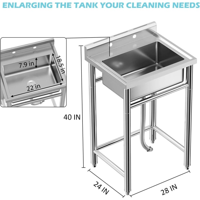 Unbranded 28"x24"x40" Commercial Kitchen Sink Single Bowl Stainless Steel Utility