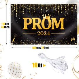 Prom 2024 Banner 72X43 Inch 2024 Graduation Prom Party Backdrop Decorations Large Black Gold Graduation Prom Night Backdrop 2024 Prom Party Supplies