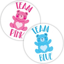 Stone Melon Gender Reveal Baby Shower Stickers 144 Team Blue Pink Bear Teddy Stickers 30mm Round Boy Girl