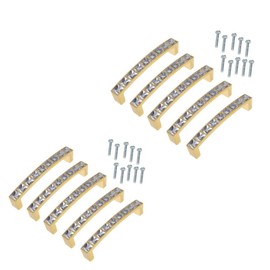 Lsgoodcare 10Pack Gold 96MM/3.8 Inch Europe Simple U Shape Style Crystal Glass Furniture Door Drawer Pull Handles Cabinet Cupboard Dresser Pull Handles Kitchen Knobs,Modern Simple Style