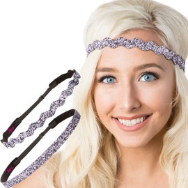 Hipsy REGULAR Size, Adjustable No Slip Sparkly Bling Mixed 2pk Headbands for Women Girls & Teens (Bling Glitter Mixed Gunmetal)