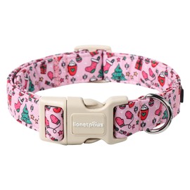 Lionet Paws Christmas Pink Dogs Collar, Gloves Santa Collars with Quick Release Buckle for Boy and Girl Female Dogs, Medium, Neck 13.5-22 inches