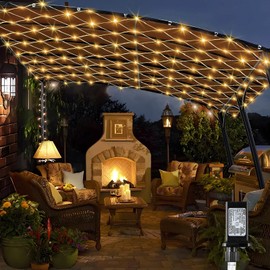 Enhon Gazebo Net Lights Outdoor, 10 x 10 FT Holiday Mesh Lights with 320 LEDs and 8 Lighting Modes, Waterproof Connectable Gazebo Twinkle Light for Christmas Outdoor Patio Bush Garden(Warm White)