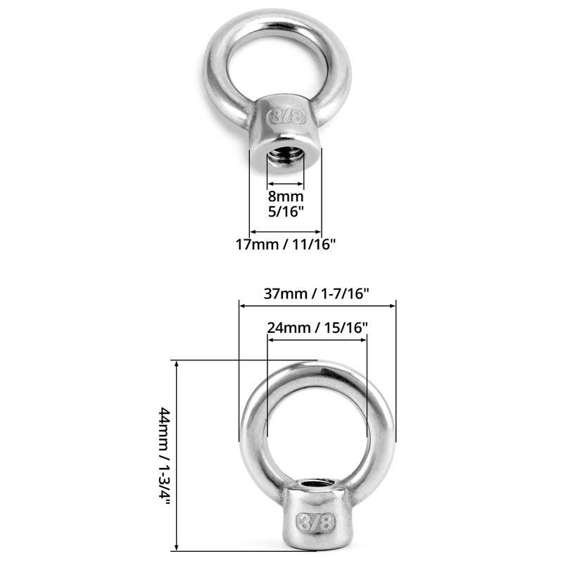 QWORK Lifting Eye Nut, 10 Pack, 3/8" UNC Marine Grade