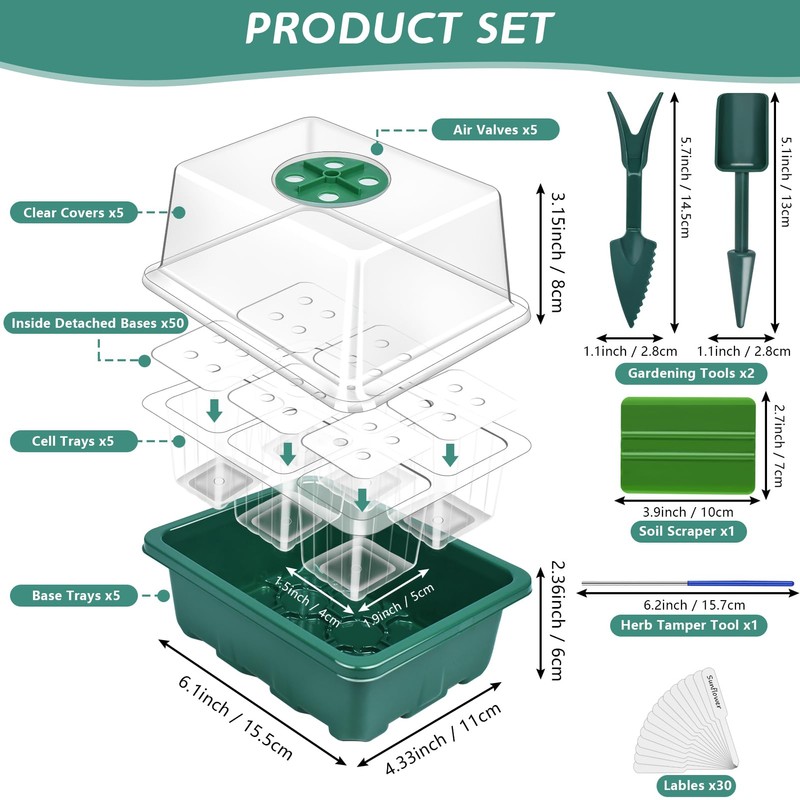 Artcome 5-Pack Seed Starter Tray - 6 Cells Each with