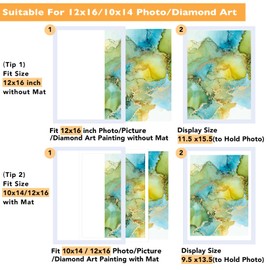 12x16 Frame Set of 3 White, for 30 x 40cm Diamond Art Painting, Display Picture 12 x 16 Without Mat or With 10 x 14 Mat, Wood Large 12x16 Picture Frame for Wall Hanging, 3 Pack