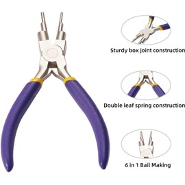 3-Step Looping Pliers, 6 in 1 Bail Making Pliers for Wire Wrapping, Forming Bending, Round Nose Jewelry Making Tool