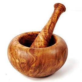 Olive Wood Mortar and Pestle Round Edge Approx. 12 cm Diameter