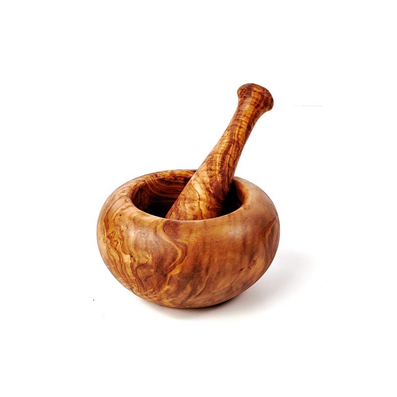 Olive Wood Mortar and Pestle Round Edge Approx. 12 cm