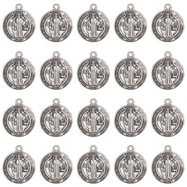 SUNNYCLUE 1 Box 50Pcs Rosary Charms Crucifix Rosary Making Easter Flat Round Cross Pendants Vintage Antique Silver Crosses Charms for Jewelry Making Supplies DIY Necklace Bracelet Earrings Craft,