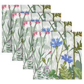 Qilmy Wildflower Cloth Napkins Set of 4, Reusable Washable Polyester Dinner Table Napkins for Family, Weddings, Parties, Home Decor, 20 x 20 Inch