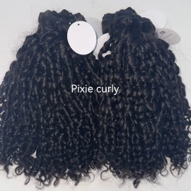 Pineapple Body Wave Natural Straight Kinky Burmese Curly Fumi Vietnamese Deep Wave Raw Cambodian Human Hair Bundlesstyle: 1 bundle Pixie curly, color: natural black, Stretched Length: 20 Inches