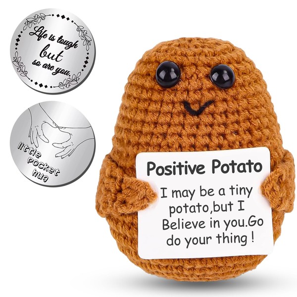 Tuofang Pocket Hug Positive Potato, Positive Potato Pocket Hug, Mini Funny Positive Potato and Lucky Charm (Silver), Courage Gift Girlfriend Gift Departure Gift (Brown)