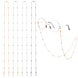 Nogeqi Pack of 4 Gold Glasses Chain, Women's Beads, Modern Glasses Strap, Women, Grandma Glasses with Chain, Elegant Glasses, Chain Strap, Glasses Chains, Sunglasses, Girls, Non-Slip Rings (Silver,