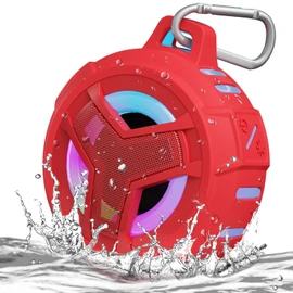 EBODA Bluetooth Shower Speaker, Portable Bluetooth Speakers, IP67 Waterproof Outdoor Speaker Wireless with LED Light, Floating, 2000mAh, True Wireless Stereo for Pool, Kayak, Bike, Golf Hiking - Red
