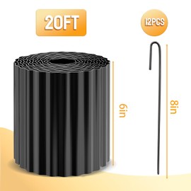 Fuuner Corrugated Metal Garden Edging, 6 "×20 FT Landscape Edging Border with 12pcs Anchoring Spikes, Yard Edging for Garden, Fence, Lawn, Flower Bed (Black)