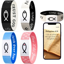 Lusinus Bible Verse Bracelets 4-Pack, Tap to Read Scripture Touch Chip, Christian Gifts for Men Women, Fathers Day Gift, Graduation Confirmation Gifts for Boys Girls