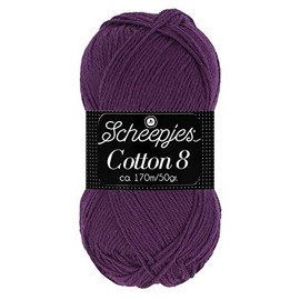 Scheepjes Cotton 8 Cotton Yarn Purple | Crochet Wool Pure Cotton for Knitting and Crocheting | 100% Cotton | 50 g ~ 170 m for Needle Size 3 mm (721)