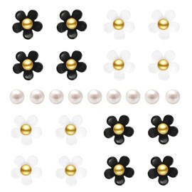 NEVEGE Shoe Charms 25PC Flower Charms with Pearl Shoe Decoration Charms White Black Flower Shoe Charms Cute Resin Charms Bling Shoe Charms for Girls