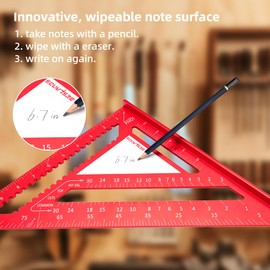 Beslands Rafter Square Carpenter Aluminum Measuring Layout Tool Triangle Ruler for Woodworking and Carpentry (12 inch red with Writing Board)