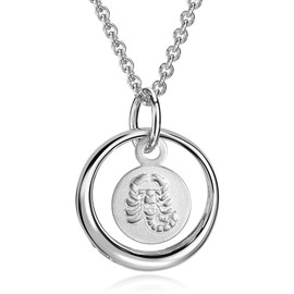 Xaana AMZ0588 Baptism Chain Baptism Ring with Zirconia and a Small Zodiac Sign Scorpion Pendant Including Chain 36/38 cm Rhodium-Plated 925 Sterling Silver, Sterling Silver, Cubic Zirconia