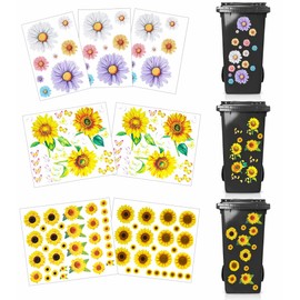 7 Pcs Sheets Wheelie Bin Stickers, Flower Dustbin Sticker Sunflower Sticker