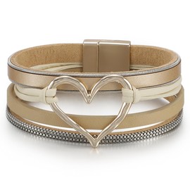 Vesitim Boho Bracelets for Women Heart Leather Bracelet Khaki Bohemian Jewelry