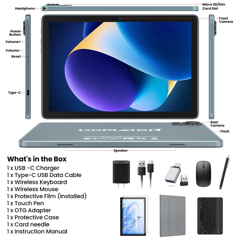 Tablet, 2025 Android Tablet with Keyboard 14GB+128GB+1TB Expand, 4G Cellular