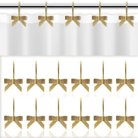 CTOHN 12-Piece Gold Bow Shower Curtain Hooks, Cute Metal Bows Decorative Shower Hangers Rings for Bathroom Decor