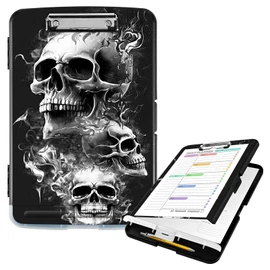 Clipboard with Storage High Capacity Plastic Nursing Clipboards with Pen Holder File Folder Storage Box Clipboard with Heavy Duty Clips for Teacher,Doctor,Offices-Skull