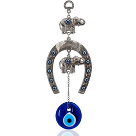 BCS Evil Eye Wall Decor 3.7''W x 10.2''L Metal - Glass Turkish Greek Nazar Amulet Good Luck & Protection Charm - Handmade Hanging Ornament for Home,Office, Door - Ojo Turco
