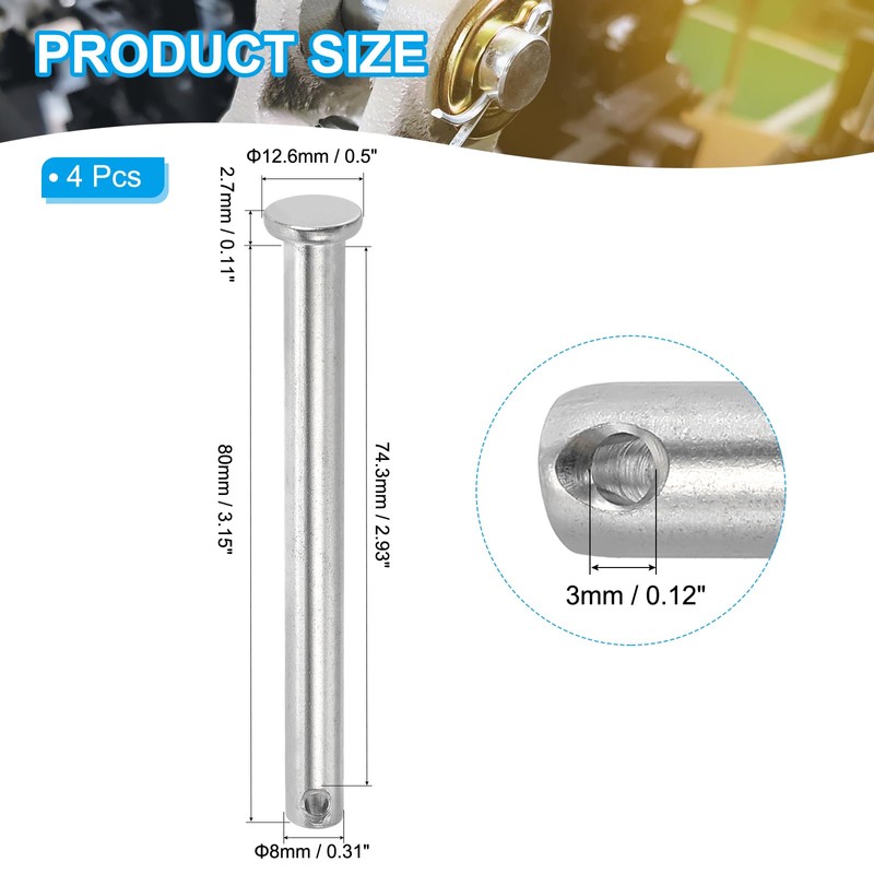 PATIKIL 8 x 80 Mm Single Hole Clevis Pins, 4