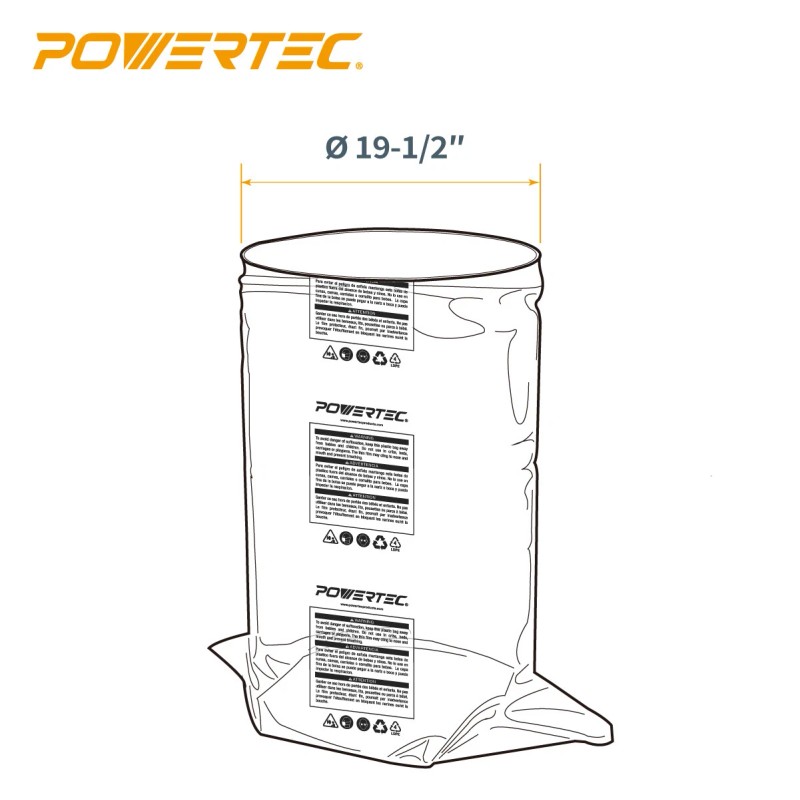 POWERTEC 70009 Clear Plastic Dust Collection Bag 19.5" x 33",