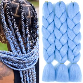 PORSMEER 3 Pieces Jumbo Braid Hair for Braiding 24 Inches 100 g Kanekalon Hair Braiding Extensions for Crochet Twist Braiding Hair Baby Blue Braiding Hair Extensions
