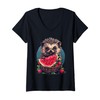Womens Watermelon Hedgehog Strawberry Artwork Watermelons Fruit V-Neck T-Shirt