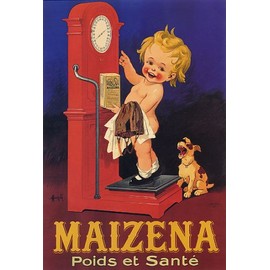 WONDERFULITEMS CHILD GAINING WEIGHT HEALTH BOY DOG MAIZENA FOOD FRENCH 20" X 30" IMAGE SIZE VINTAGE POSTER REPRO