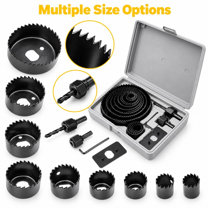 11/16-Piece Woodworking Hole Saw Set – Carbon Steel Hole Cutter