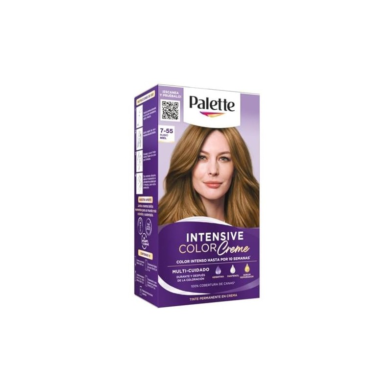 Palette Tinte para cabello color creme, rubio miel 7-55