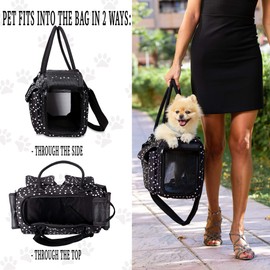 Fashion Dog Carrier Cat Carrier Rabbit Carrier- Soft Sided Pet Carrier Purse Bag - Breathable Mesh Airline Approved Pets Travel Tote Bag with Pockets (Black Polka dot)
