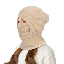 TAGVO Winter Warm Balaclava Women's Windproof Balaclava Hat Ski Mask Thermal Fleece Hooded Scarf Face Protection 3 in 1 for Outdoor Cycling, Snowboarding, Skiing, Motorcycling, beige
