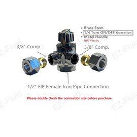 EZ-Fluid 1/2" FIP Female Iron Pipe Threaded X 3/8"Comp X 3/8"Comp Dual Outlets Heavy Duty Chrome Brass Angle Stop Valve 1/4 Turn Water Shut Off Ball Valve For Water Pipe,Kitchen,Bathroom (1)