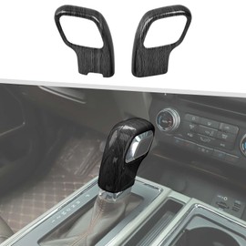 Jimen Fit for Ford F150 2015-2020, Gear Shift Knob Cover Interior Trim Accessories (Black Wood Grain)