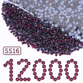 12000PCS Crystal Hotfix Rhinestones Bulk, Flatback Glass Hot Fix Rhinestones for Clothing, Crafts, DIY Decor Iron-On Rhinestones for Fabric(Purple SS16)