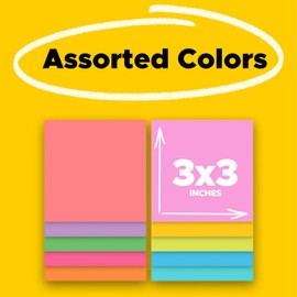 Post-it - Notas súper adhesivas, 3 x 3 pulgadas, 15 almohadillas para orejas, 2 unidades de poder pegado, colores brillantes surtidos, reciclables (654-5SSAN)